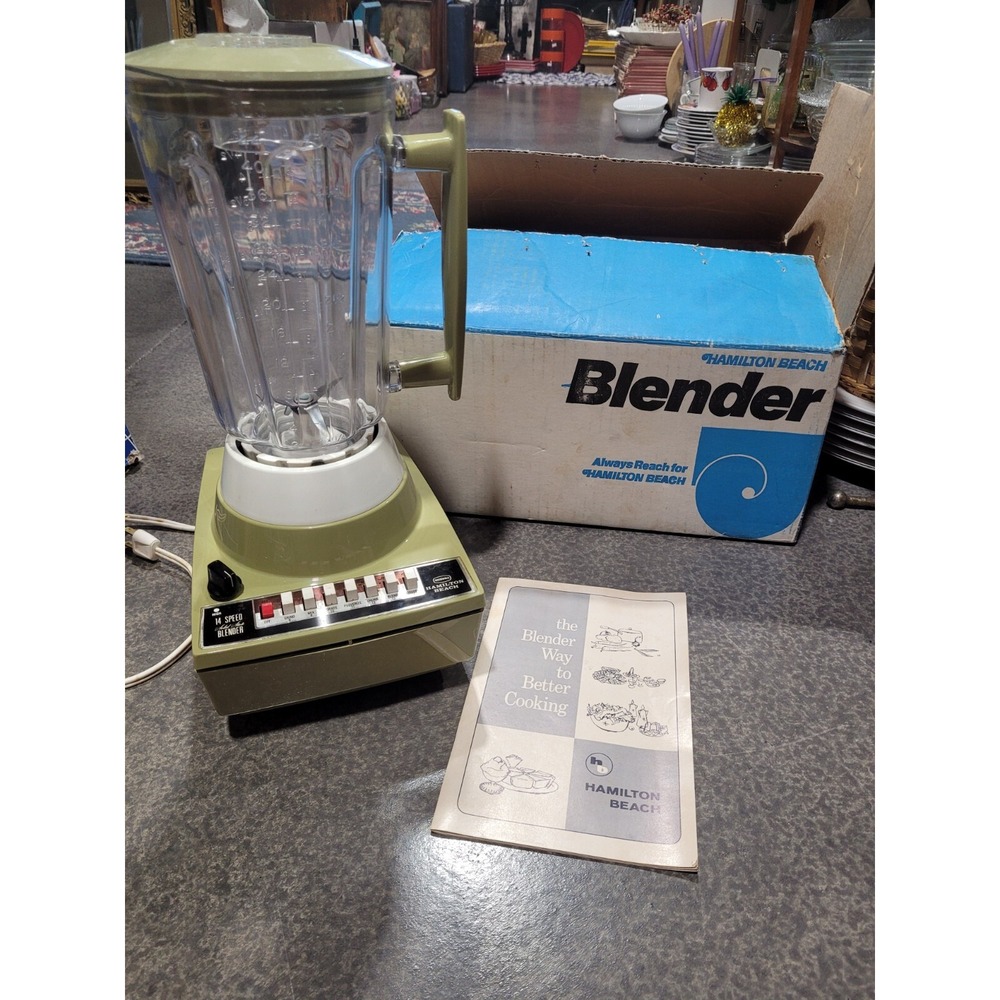 Vintage Blender Avocado 14-Speed Hamilton Beach Scovill 606 44oz Pitcher 720 W